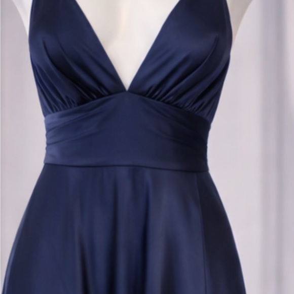 NWT Navy Blue Satin Maxi Dress Open Back Spaghetti Strap Sleeveless 12 - Picture 4 of 8